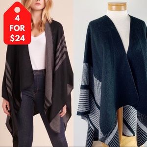 4/$24 Forever 21 Oversized Black Gray Strip Poncho